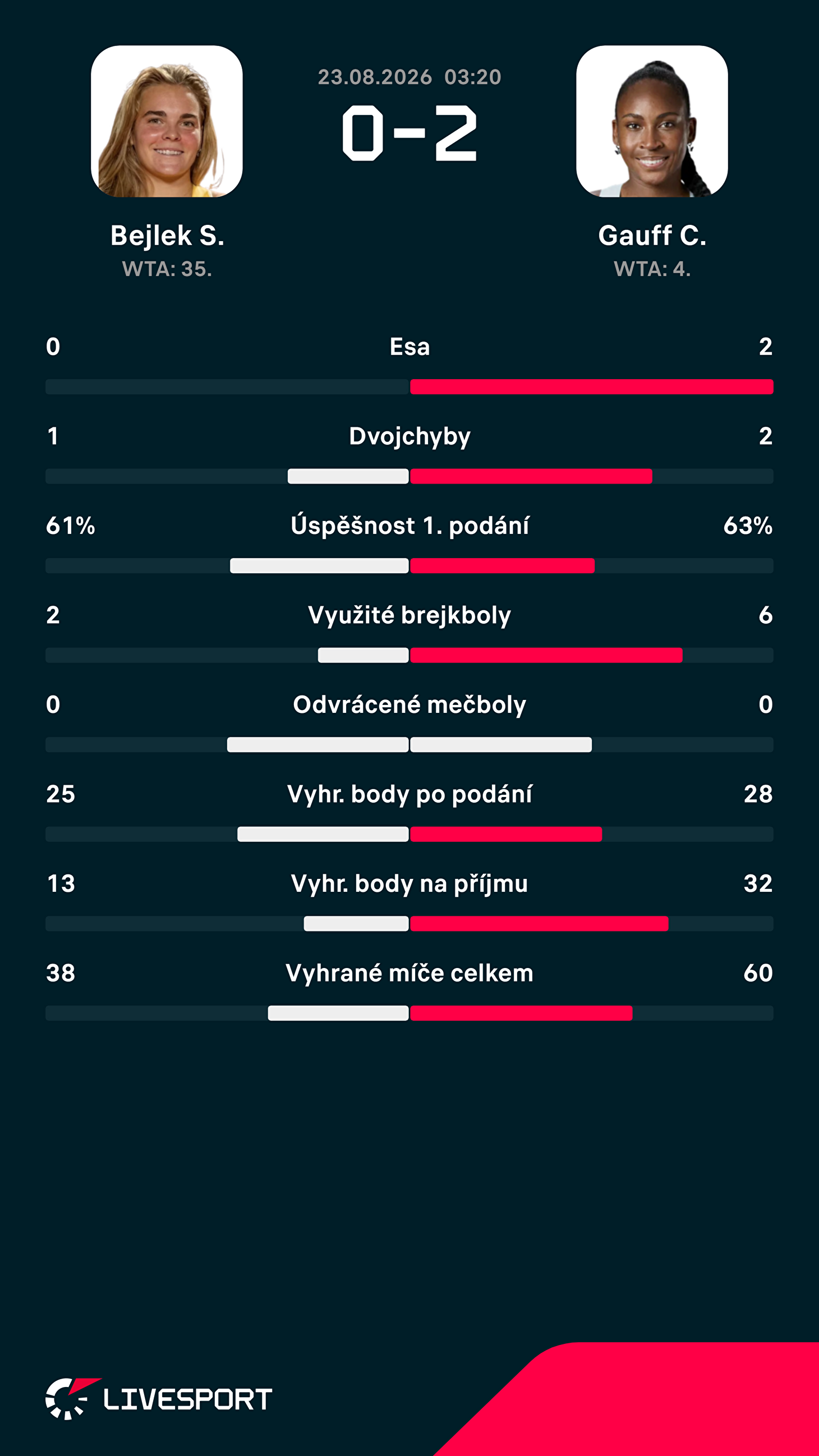Statistiky zápasu.